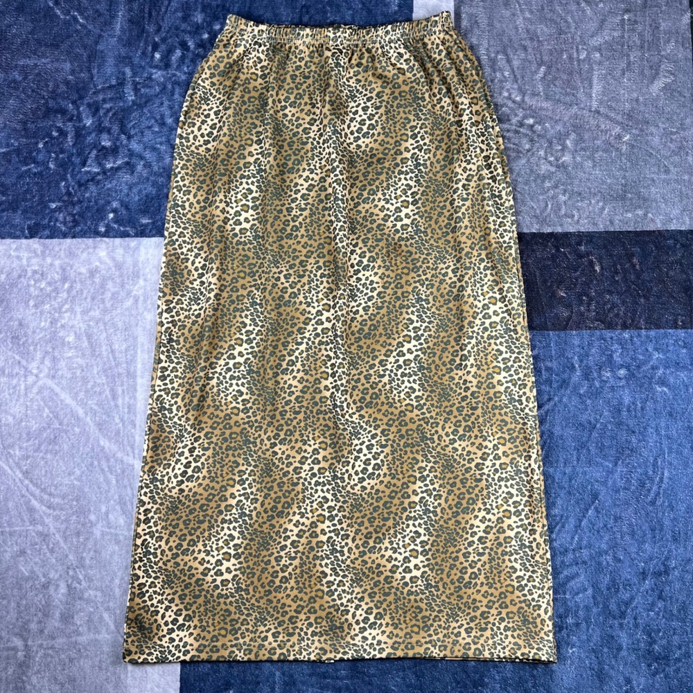 Vintage Maria Gabrielle Leopard Print Maxi Skirt Womens L Slit‎ Made in USA